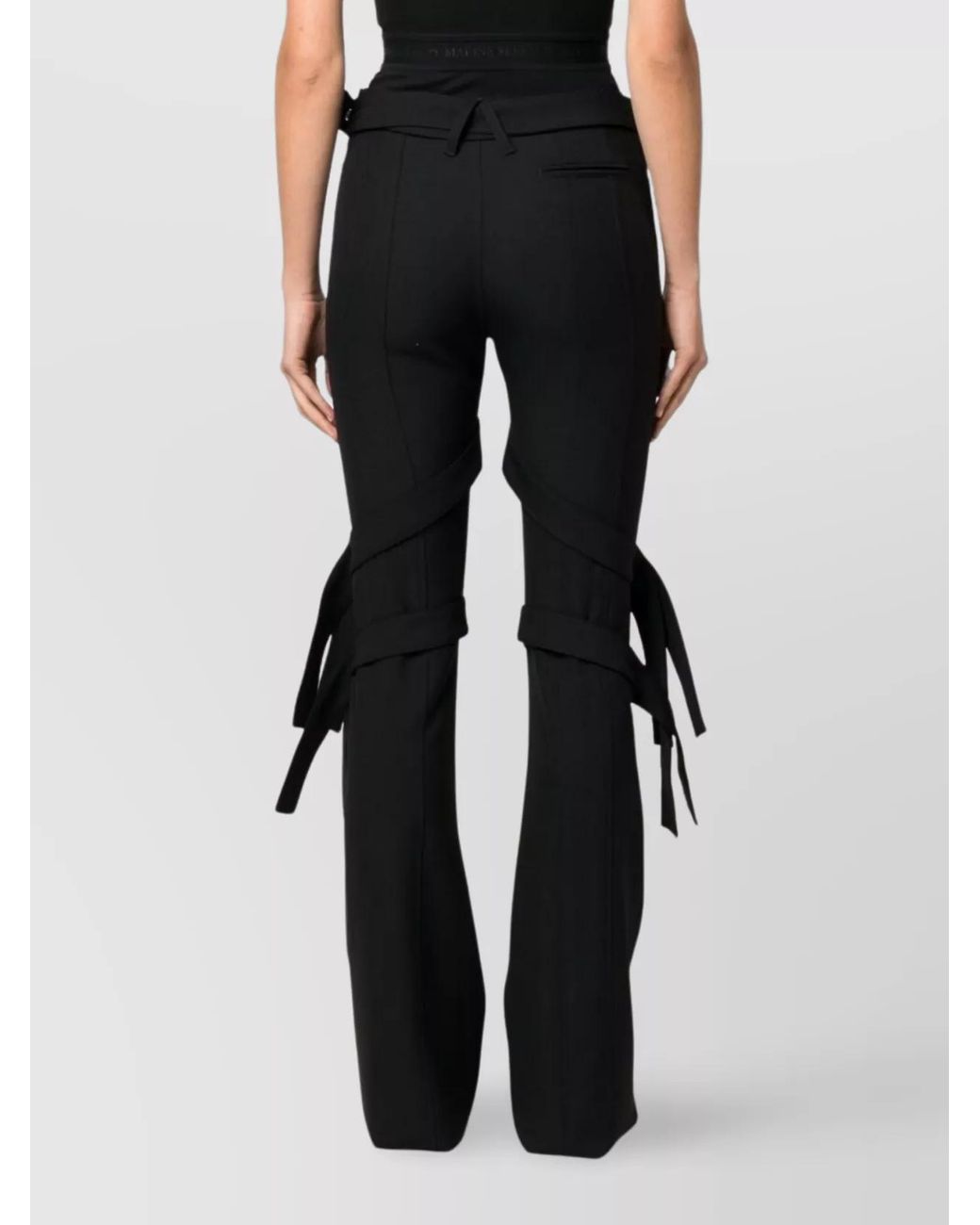 Ambush Black Virgin Wool Mid-Rise Belted Flared Trousers
