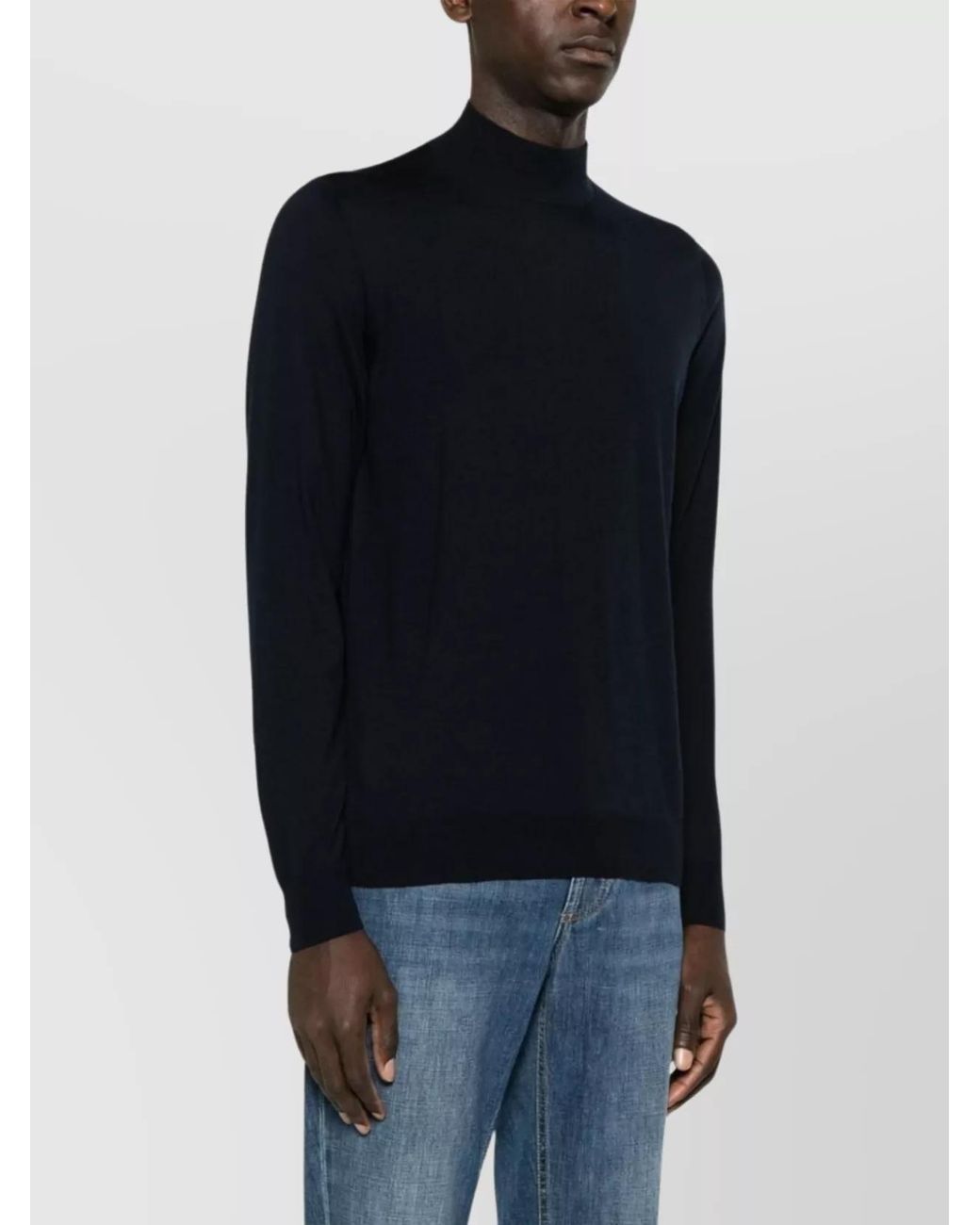 Drumohr Blue Merino Wool Fine-Knit Turtleneck Sweater for men