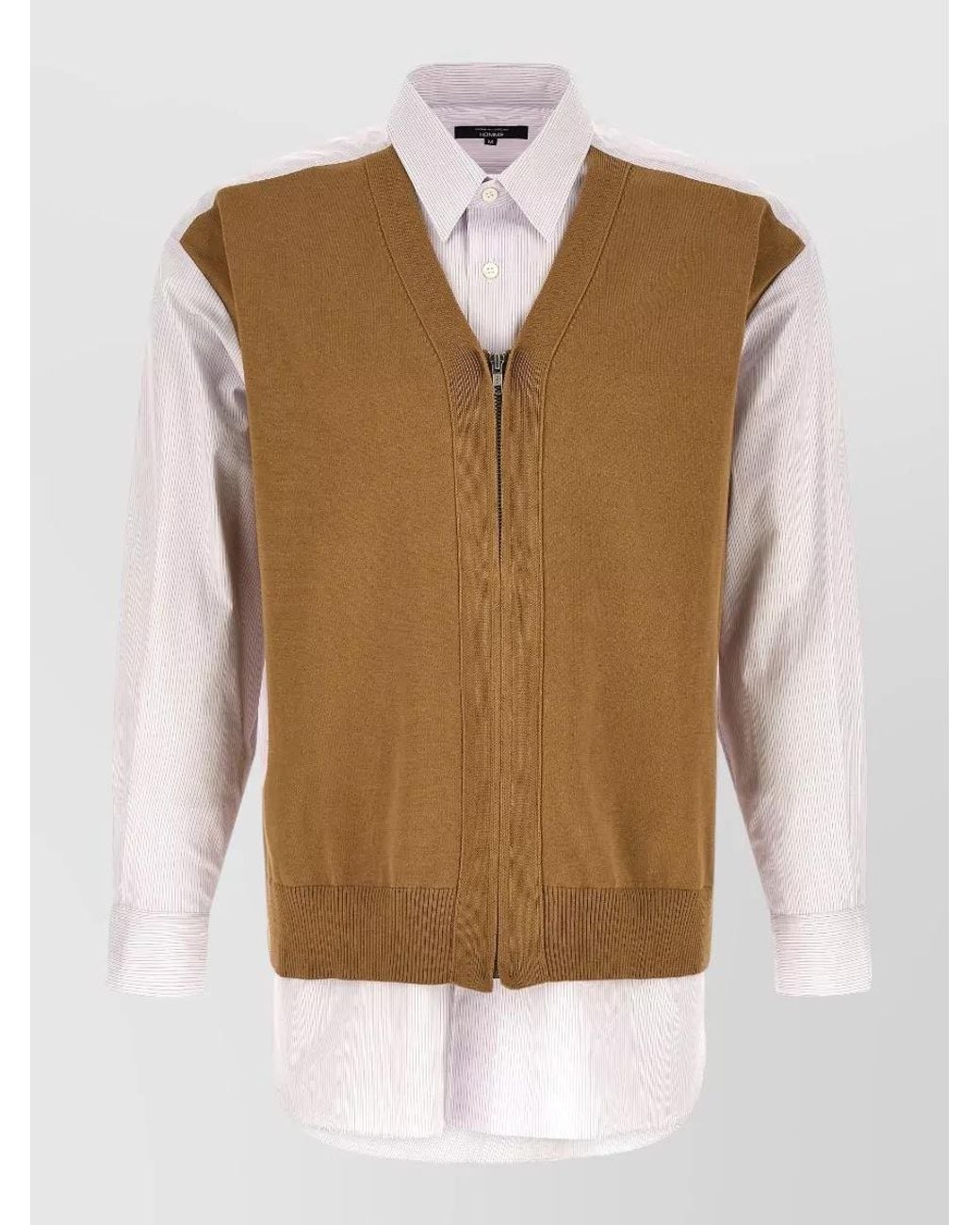 Comme des Garçons Natural Striped Cotton V-Neck Cardigan Insert Shirt for men