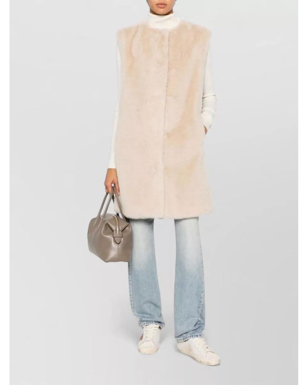 Herno Natural Faux Fur Sleeveless Round Neck Vest