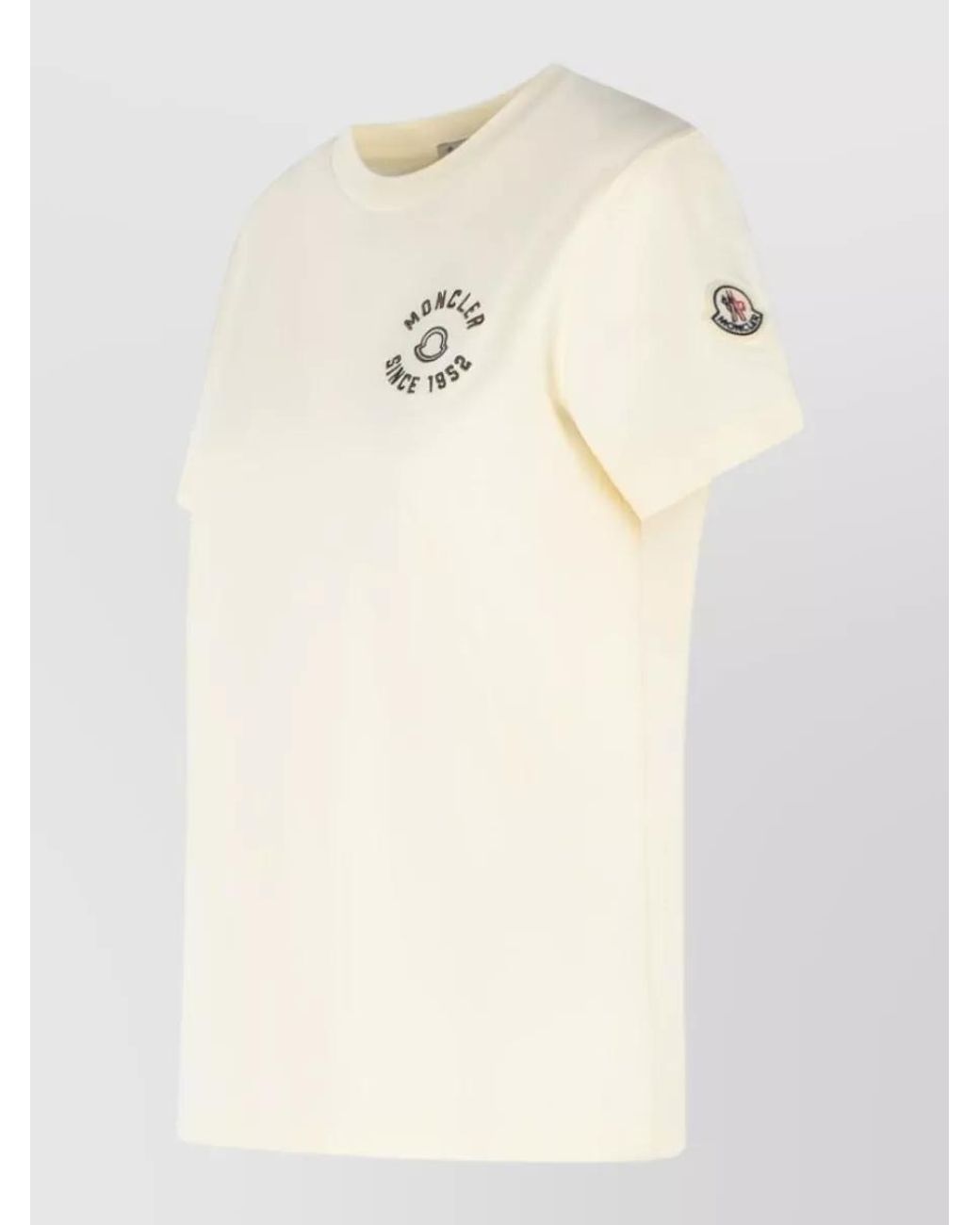 Moncler Natural Cotton Ribbed Crew Neck Logo T-Shirt
