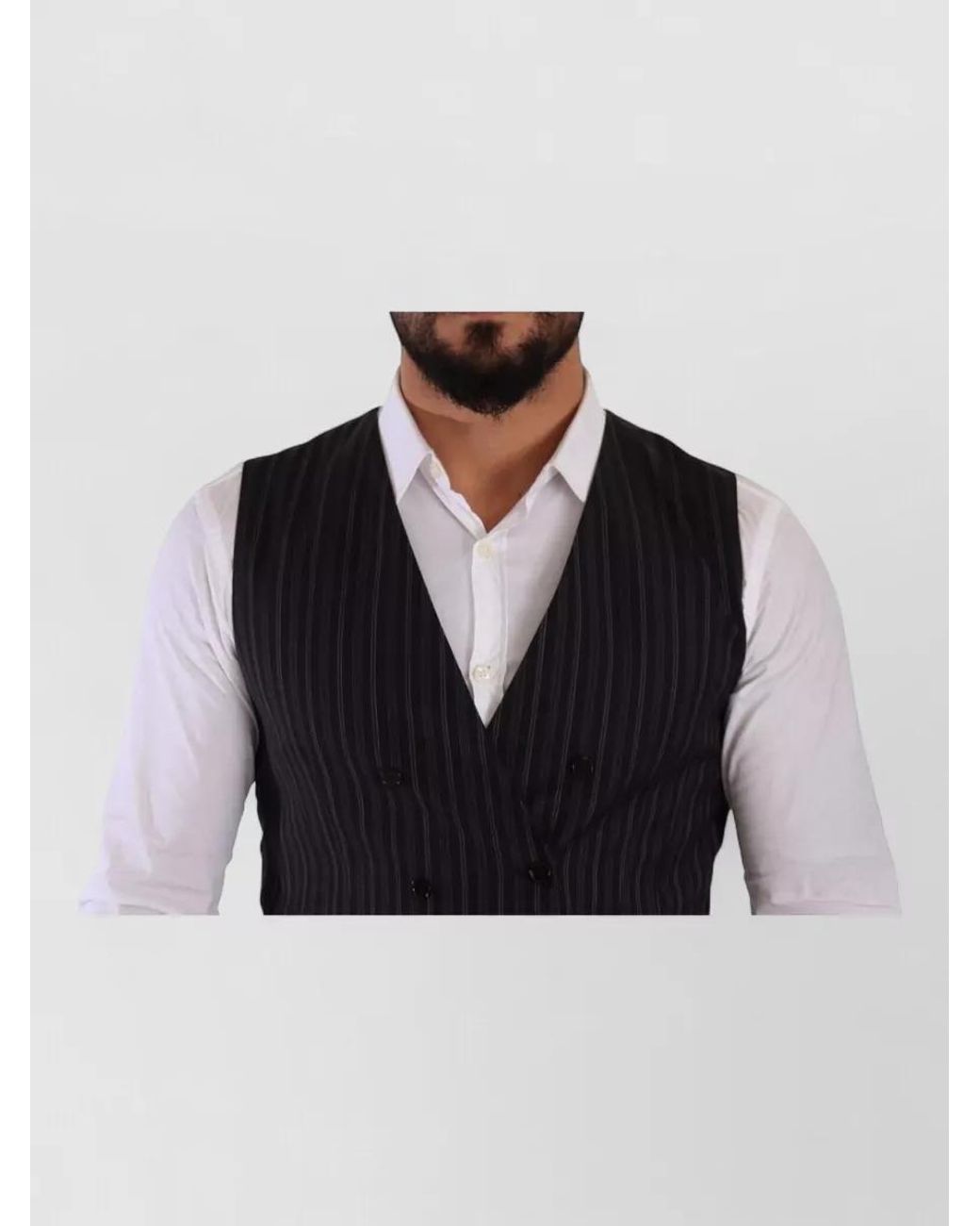 Dolce & Gabbana Blue Wool Blend Striped Double Breasted Waistcoat for men