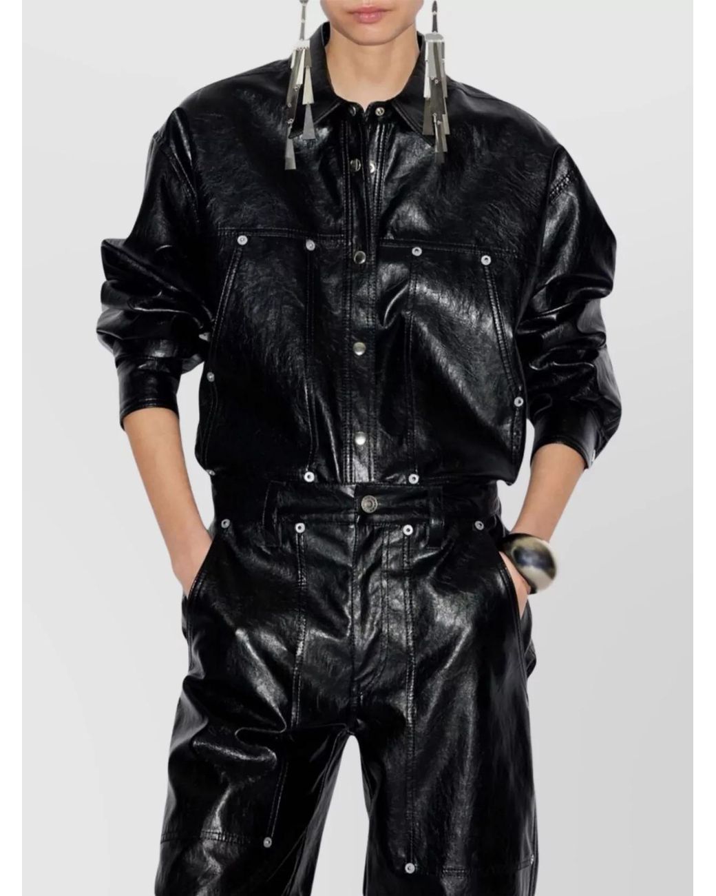 Isabel Marant Black Faux Leather Long-Sleeve Shirt