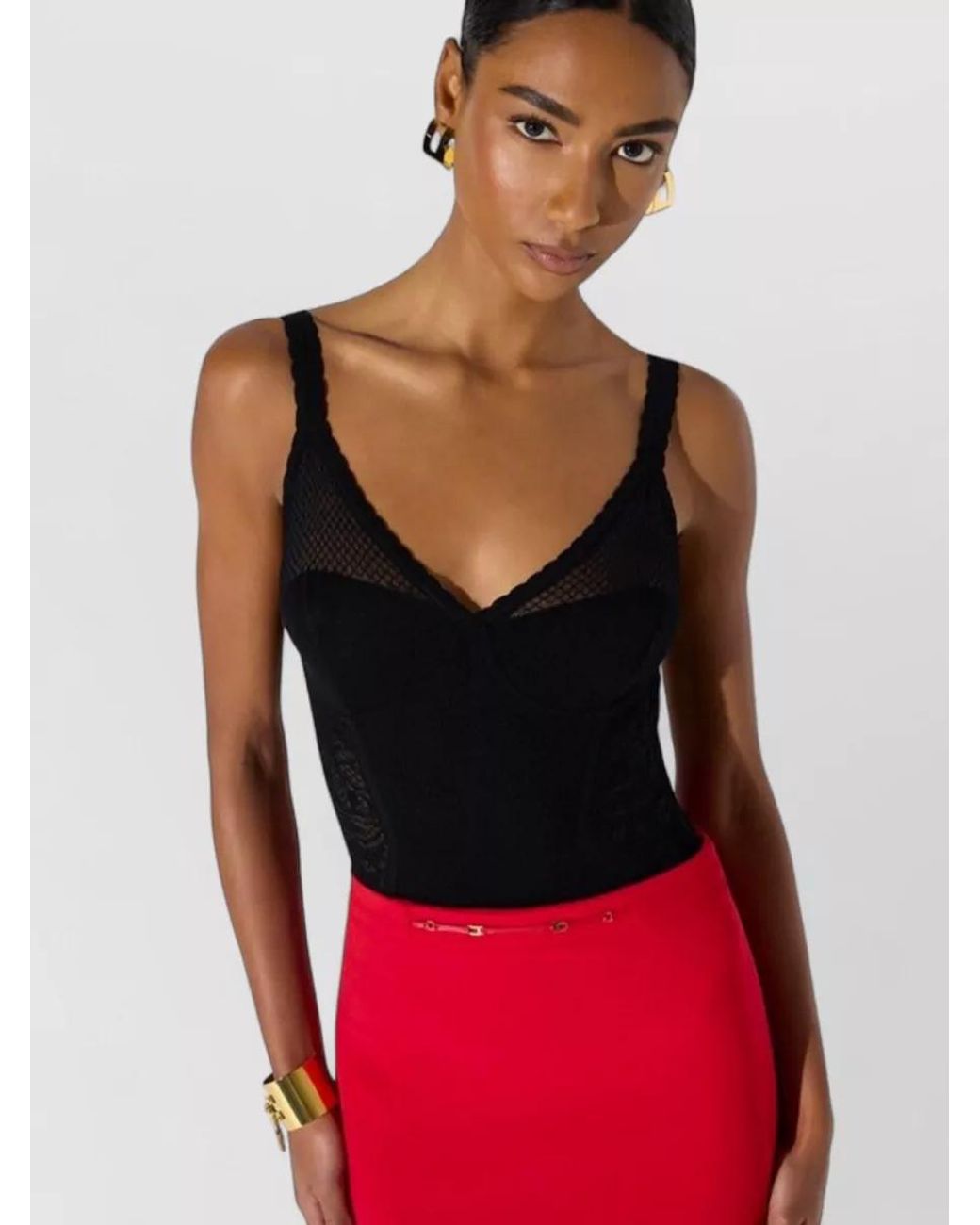Elisabetta Franchi Black Sheer Knit Bodysuit