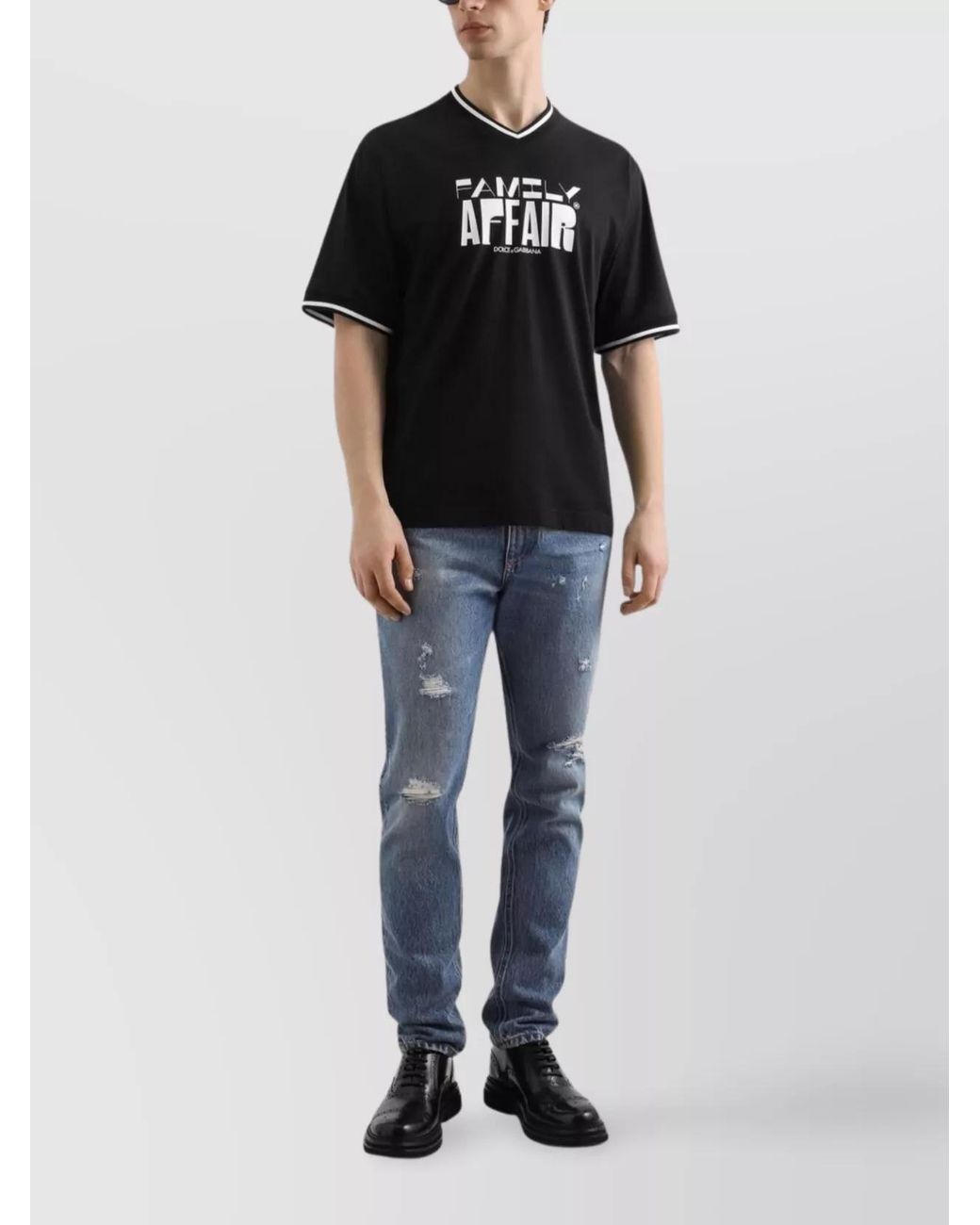 Dolce & Gabbana Blue Cotton Ripped Straight-Leg Jeans for men