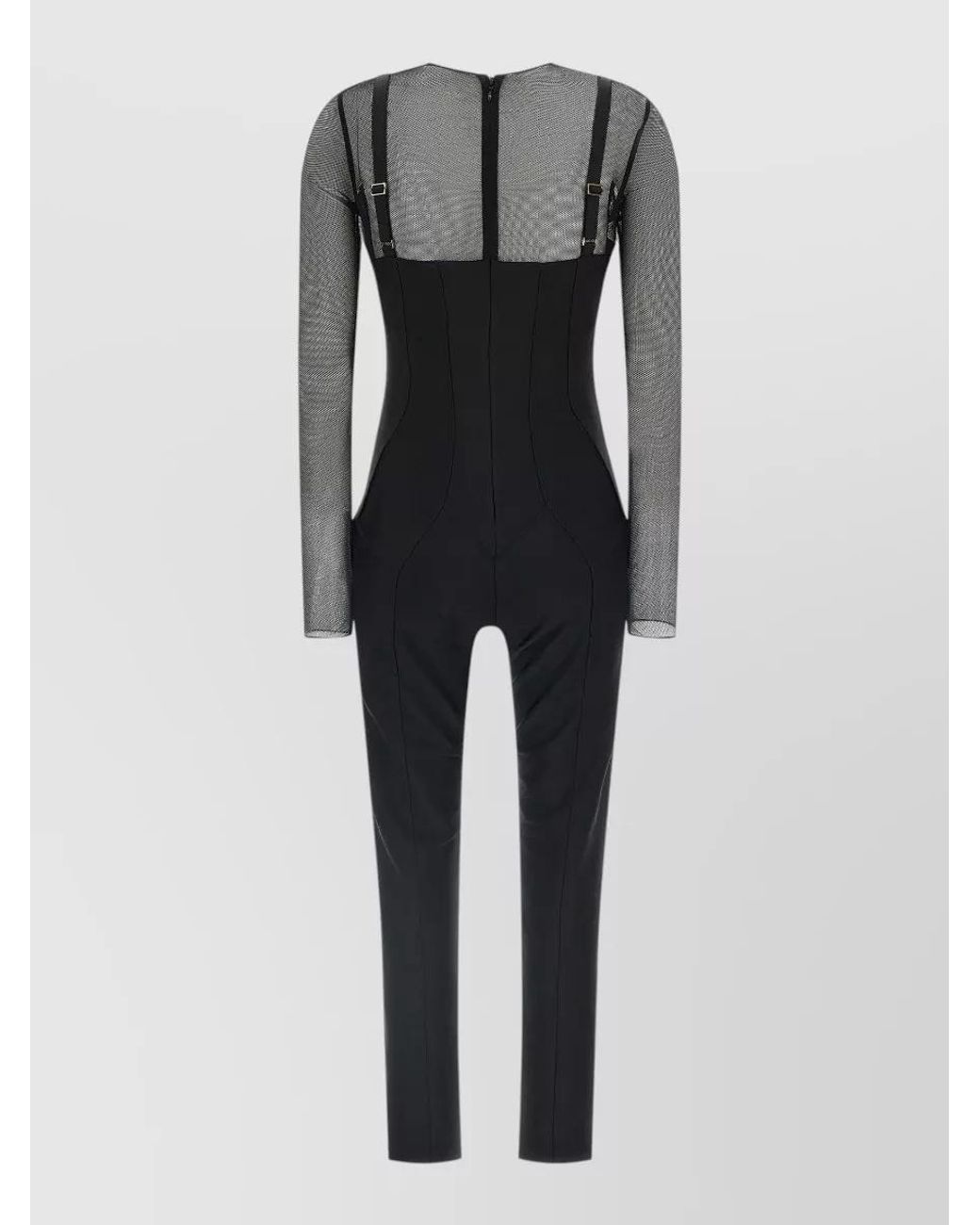 Elisabetta Franchi Black Mesh Panel Long-Sleeve Jersey Jumpsuit