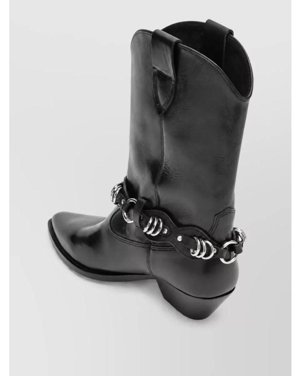 Isabel Marant Black Calf Leather Ring-Embellished Cowboy Ankle Boots