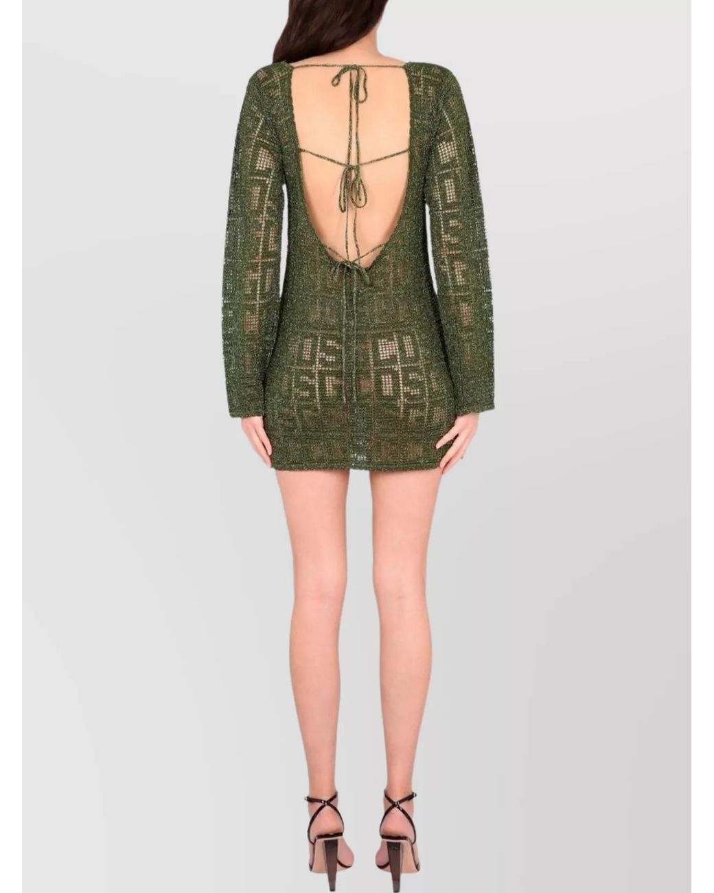 Gcds Green Macramé Boat Neck Mini Dress