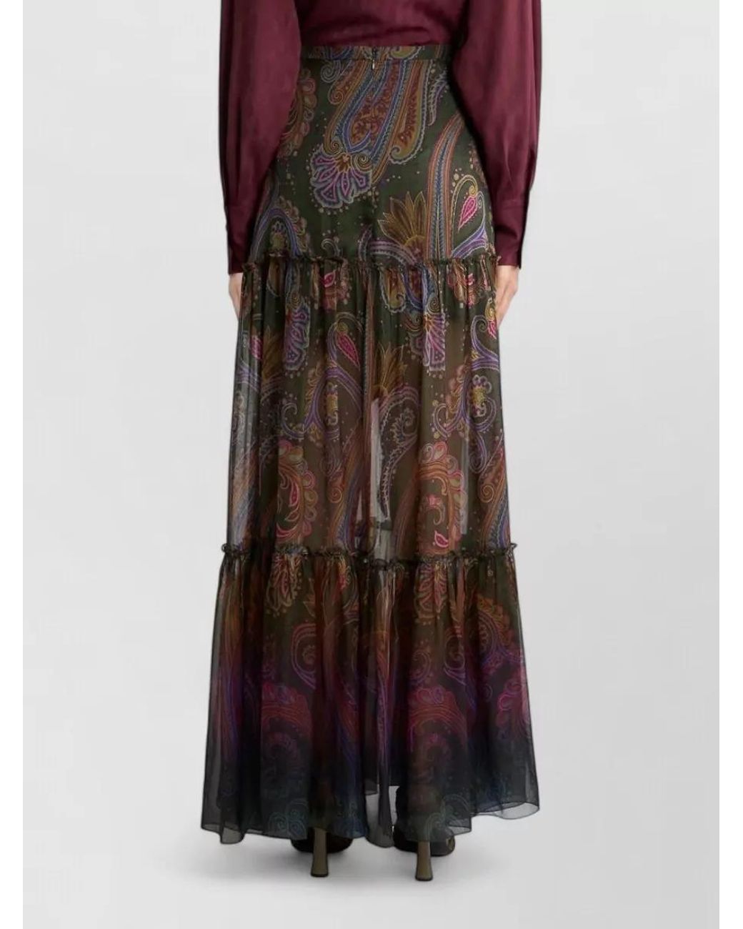 Etro Brown Silk Paisley-Print Maxi Skirt