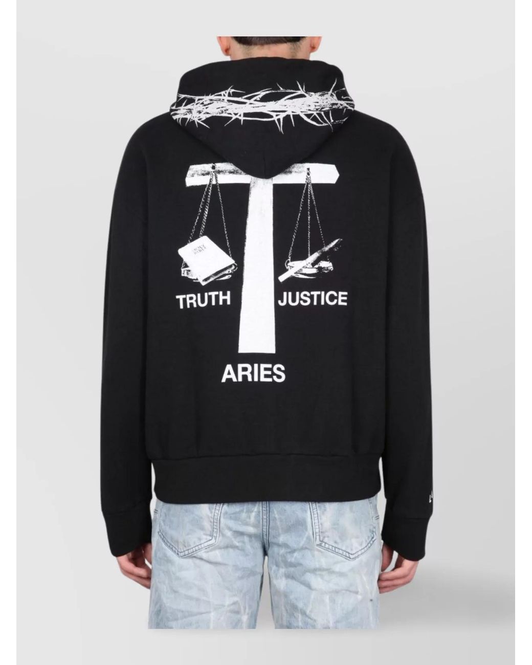 Aries Black Printed Cotton Hoodie for men