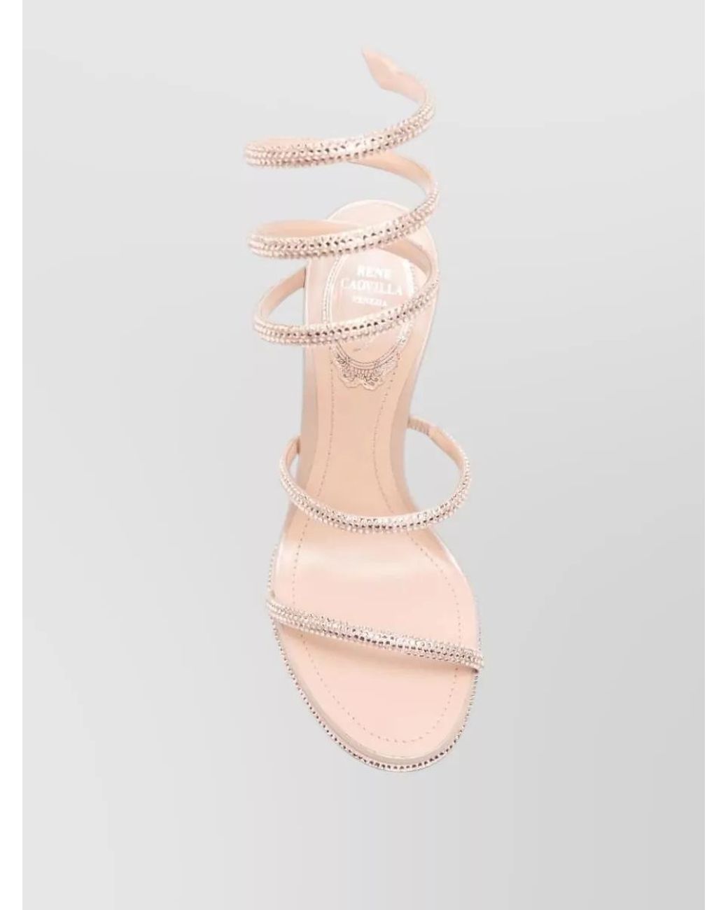 Rene Caovilla Natural Leather Crystal-Embellished Wrap-Around Heel Sandals