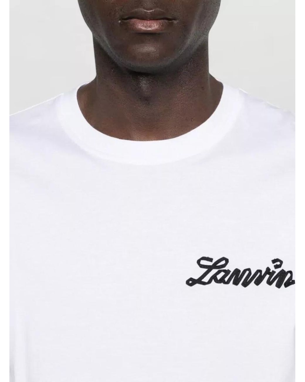 Lanvin White Embroidered Logo Cotton Short-Sleeve T-Shirt for men
