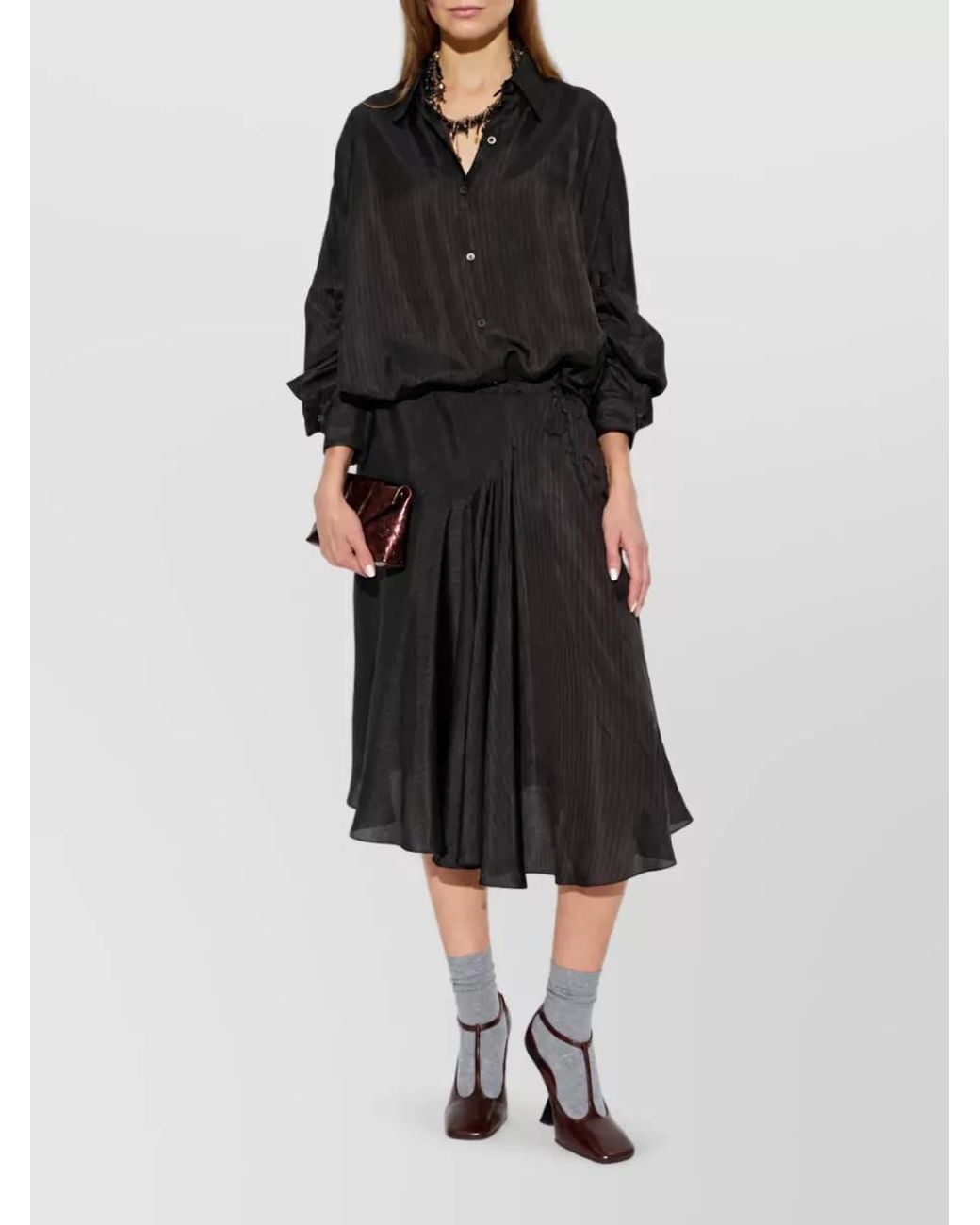Dries Van Noten Black Cupro A-Line Skirt