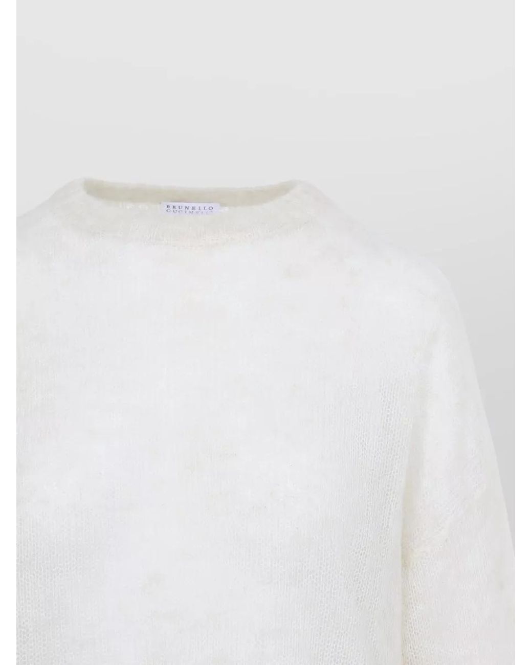 Brunello Cucinelli White Mohair Fine-Knit Crew-Neck Sweater