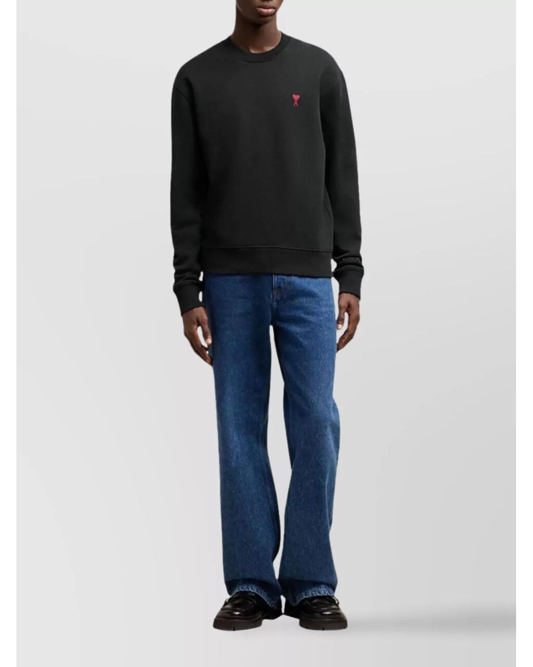 AMI Black Cotton Logo-Embroidered Crewneck Sweatshirt for men