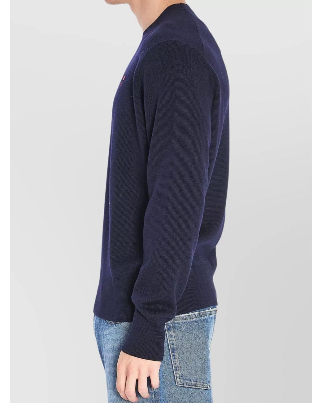 AMI Blue Merino Wool Regular-Fit Crew-Neck Sweater for men