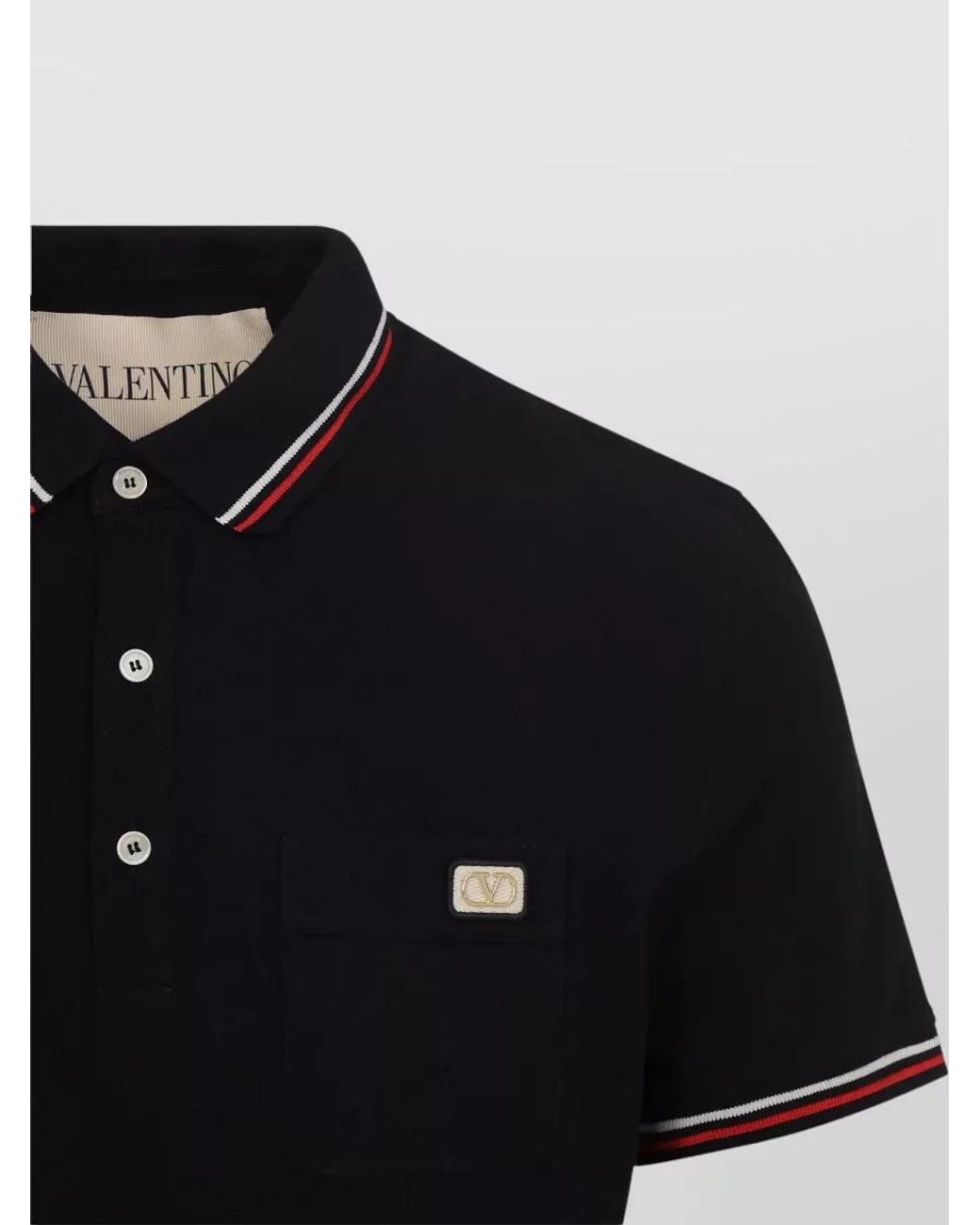 Valentino Garavani Black Cotton Short-Sleeve Polo Shirt for men