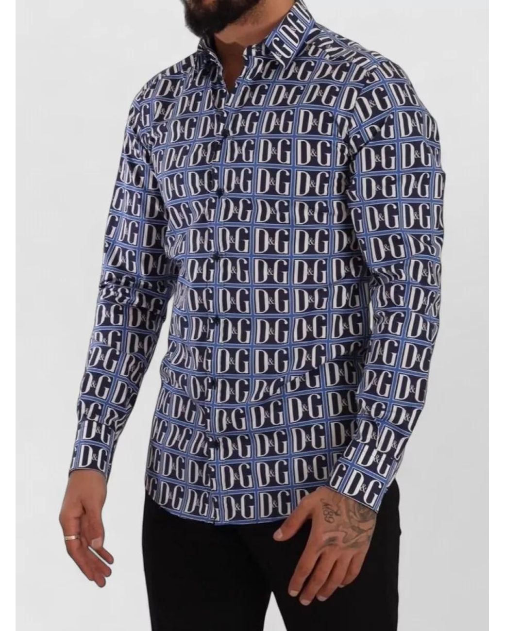 Dolce & Gabbana Blue Cotton Logo Print Slim Fit Long Sleeve T-Shirt for men