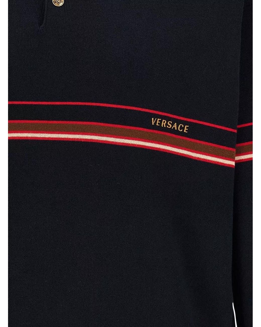 Versace Blue Striped Cotton Long-Sleeve Polo Shirt for men
