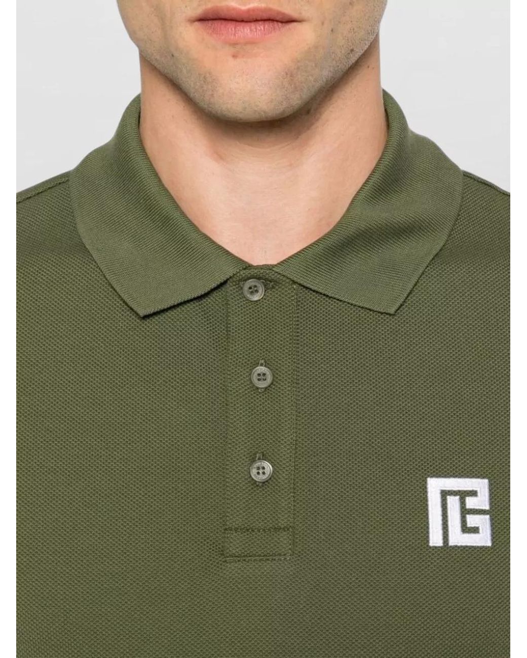 Balmain Green Cotton Piqué Short-Sleeve Polo Shirt for men
