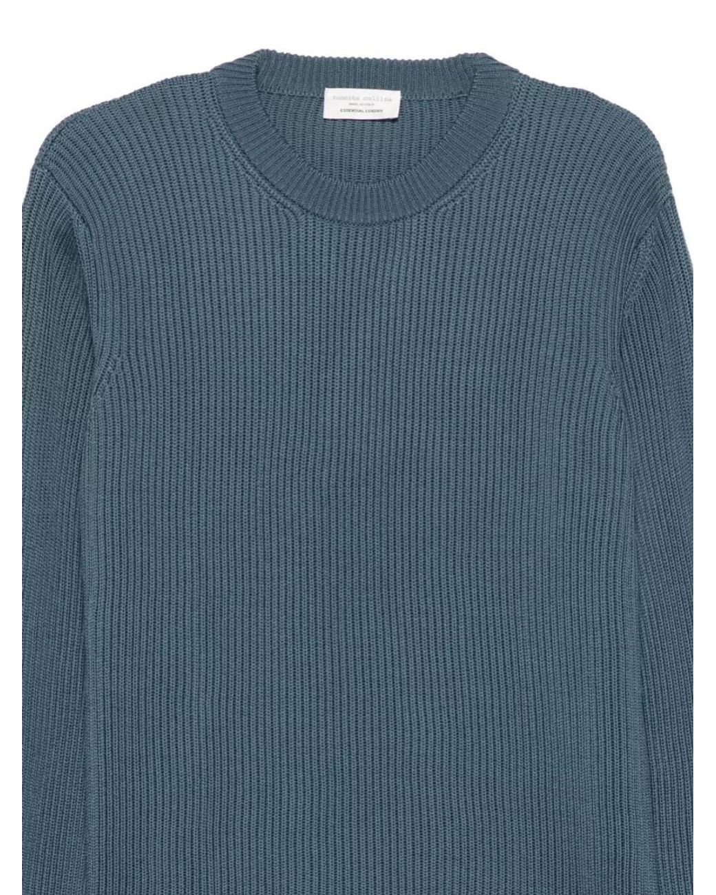 Roberto Collina Blue Merino Wool Crewneck Jumper for men