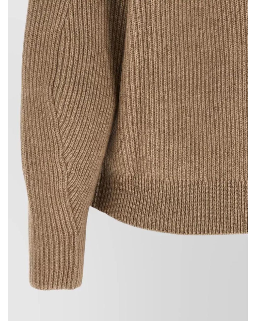 Brunello Cucinelli Natural Cashmere English-Rib Shawl-Neck Sweater