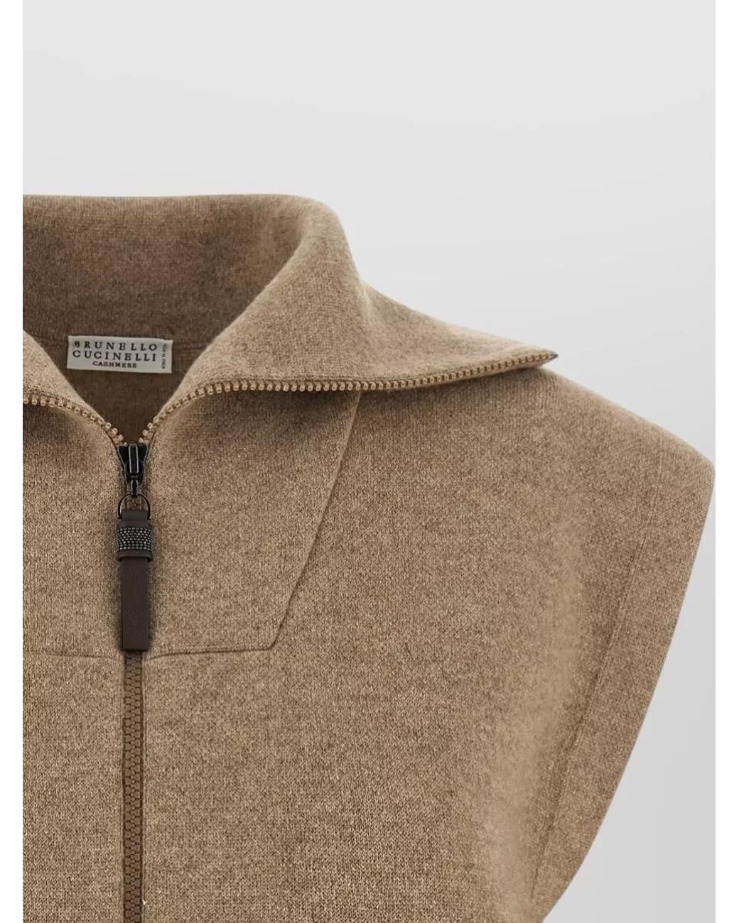 Brunello Cucinelli Natural Cashmere High-Neck Zip Short-Sleeve Cardigan