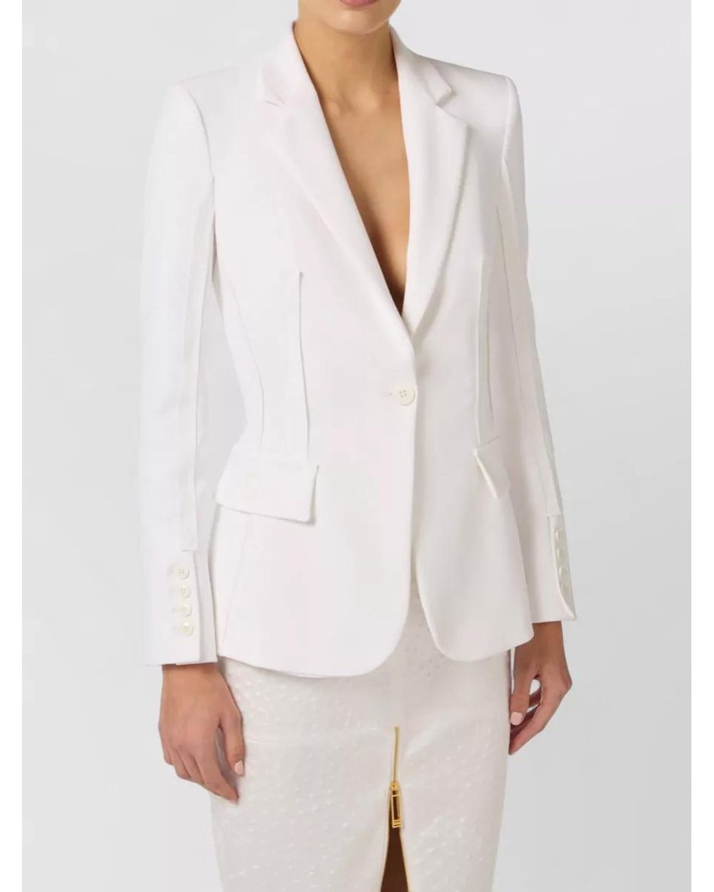 Elisabetta Franchi White Single-Breasted Slim-Fit Blazer
