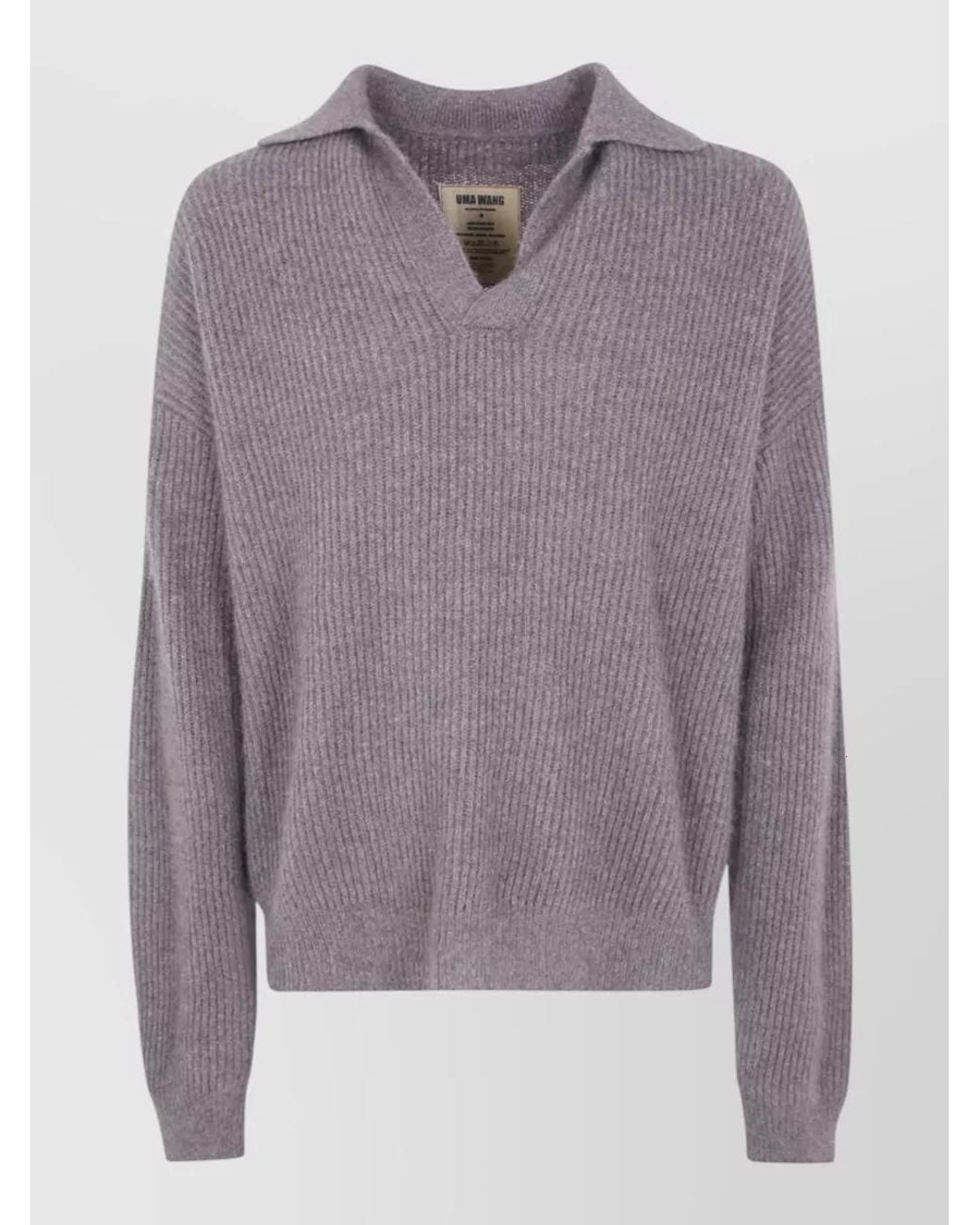 Uma Wang Gray Raccoon Wool Long Sleeve Polo Jumper for men