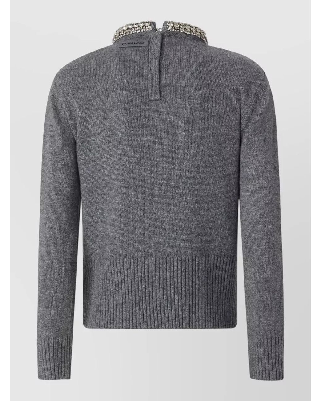Pinko Gray Cashmere Wool Cropped Rhinestone-Collar Sweater