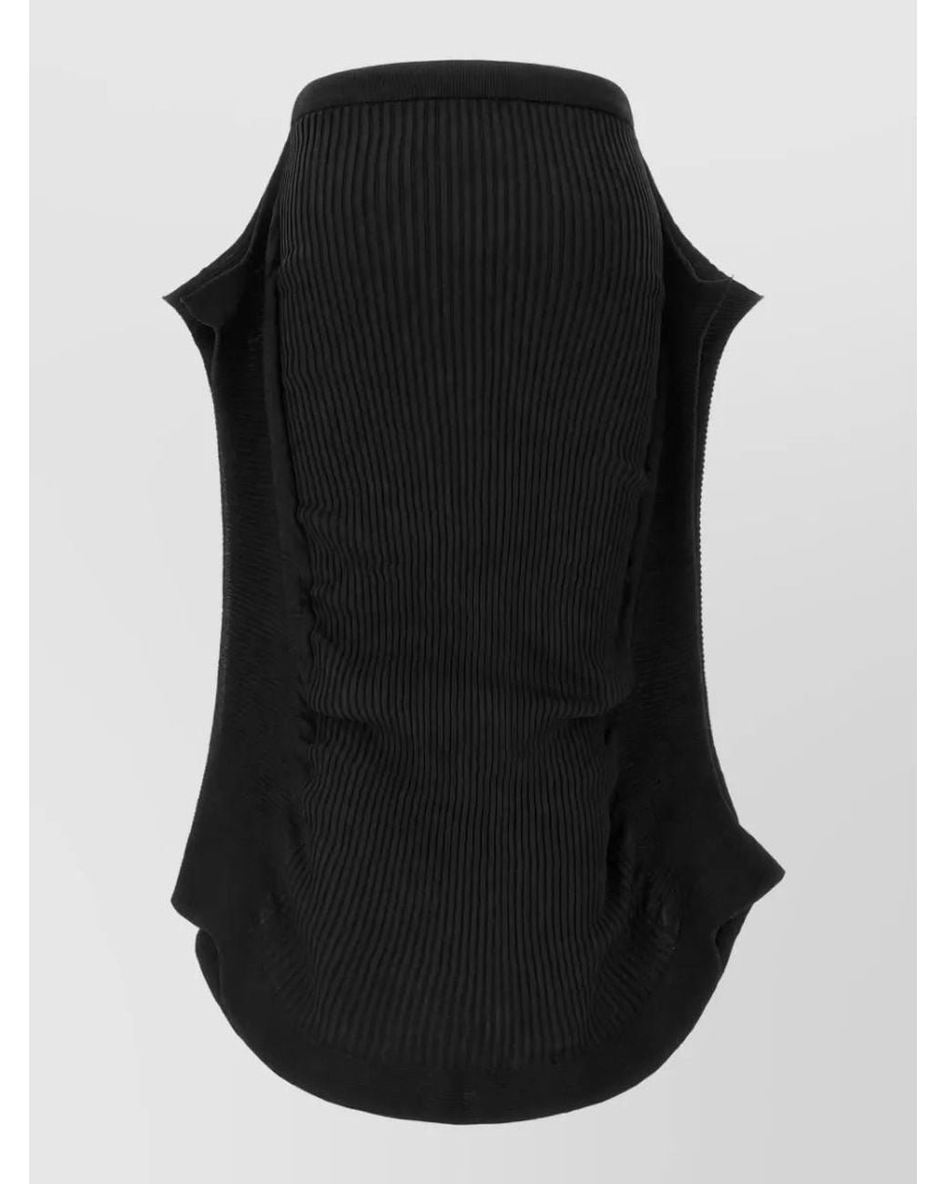 Issey Miyake Black Ribbed Draped Midi Skirt