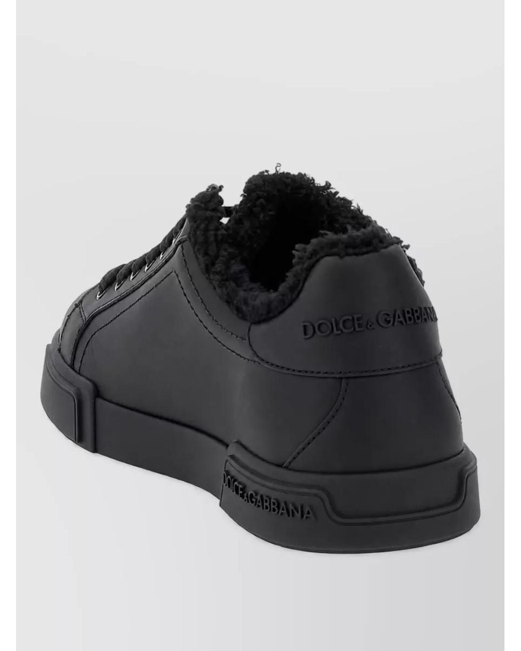 Dolce & Gabbana Black Leather Portofino Light Lace-Up Sneakers for men