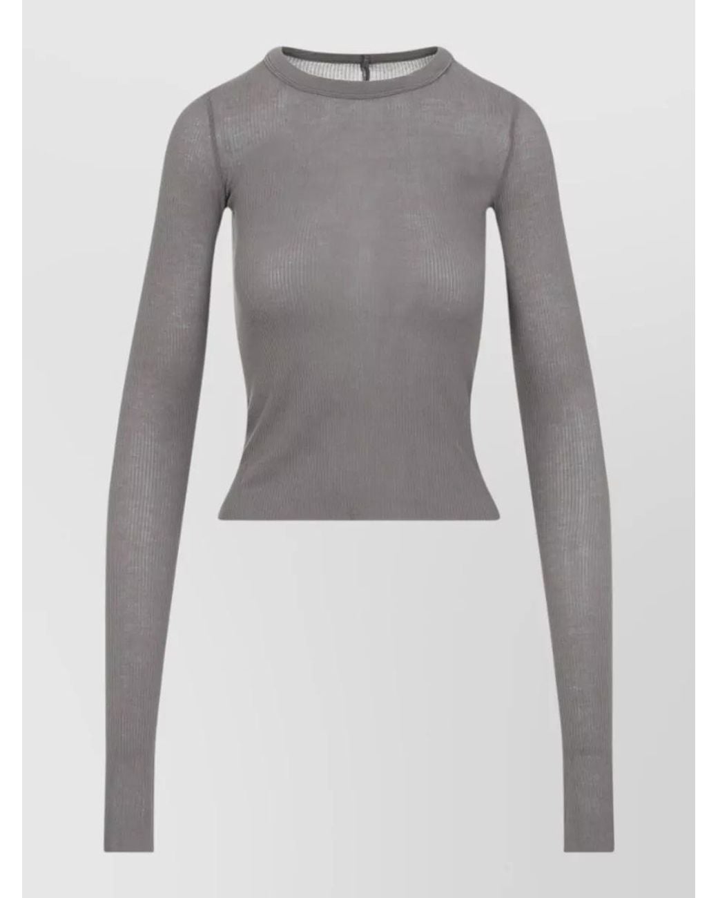 Rick Owens Gray Silk Ribbed Slim-Fit Cropped Long-Sleeve T-Shirt
