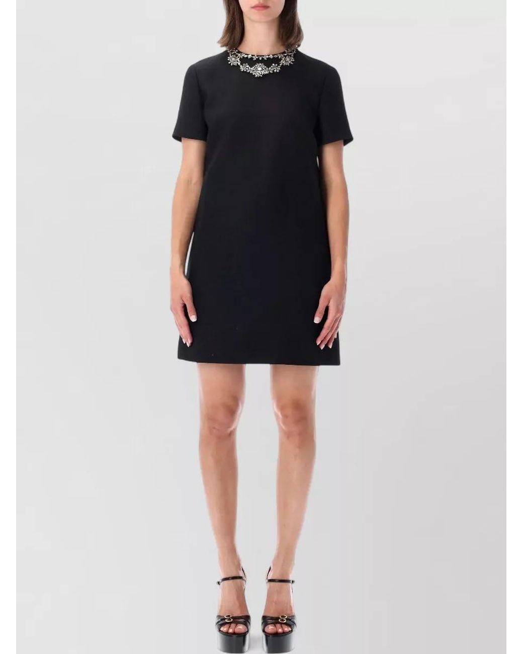 Valentino Garavani Black Wool Silk Crystal Embellished Mini Dress