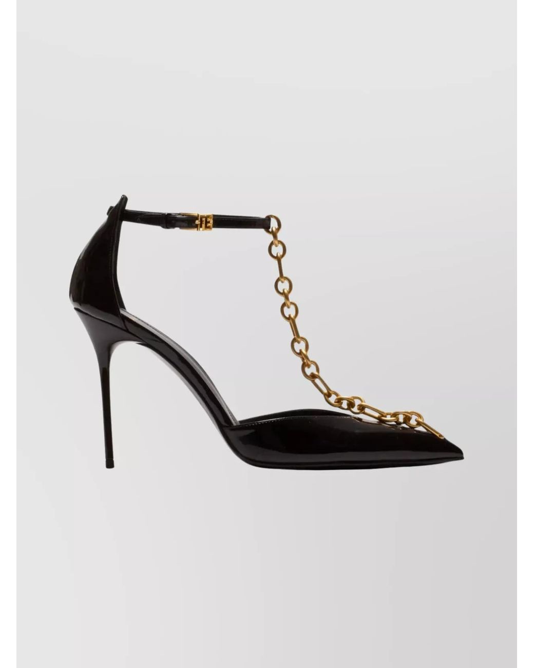 Balmain White Patent Leather Chain-Detail High Heel Pumps