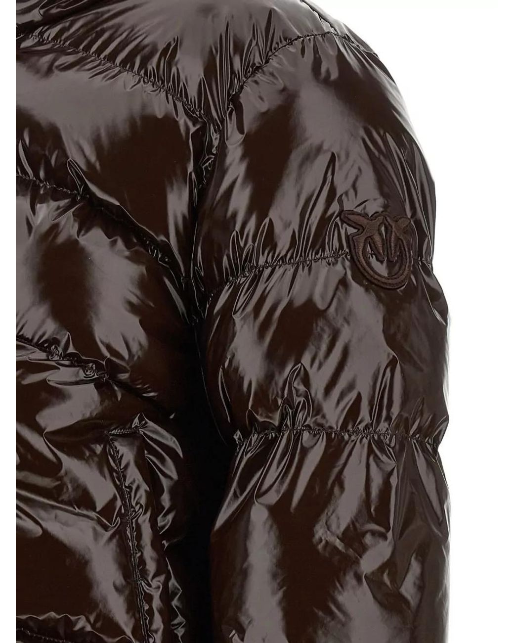 Pinko Brown Glossy Quilted Down Parka Coat