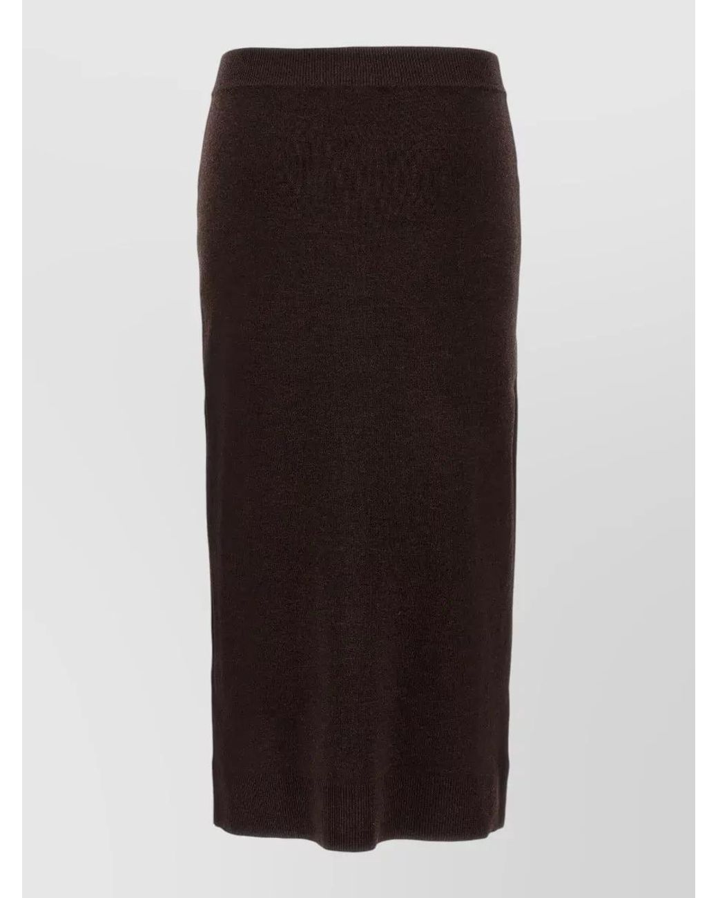 Victoria Beckham Black Ribbed Wool Midi Skirt