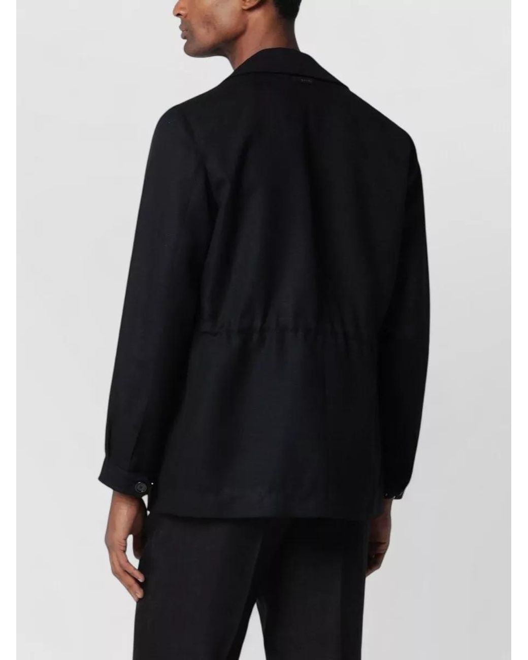 Lardini Black Silk Blend Single Breasted Coat for men