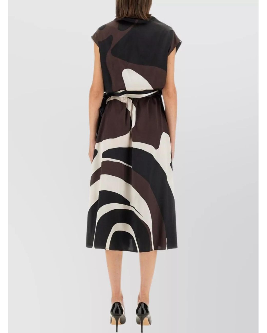 Kiton Black Silk Printed Regular-Fit Midi Dress
