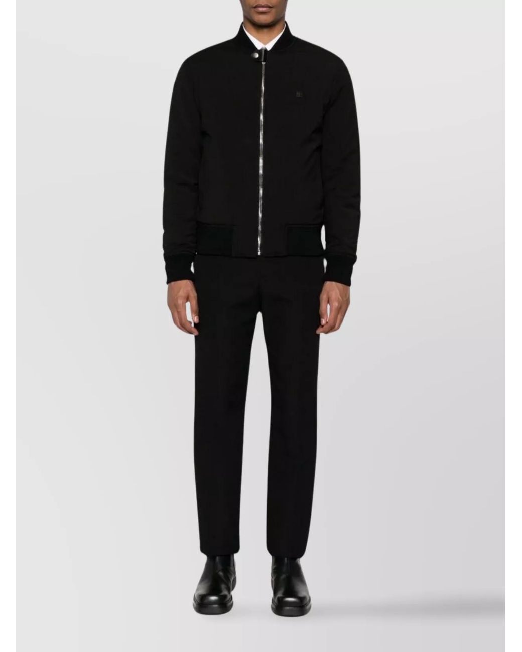 Givenchy Black Wool Logo Print Stand Collar Zip Jacket for men