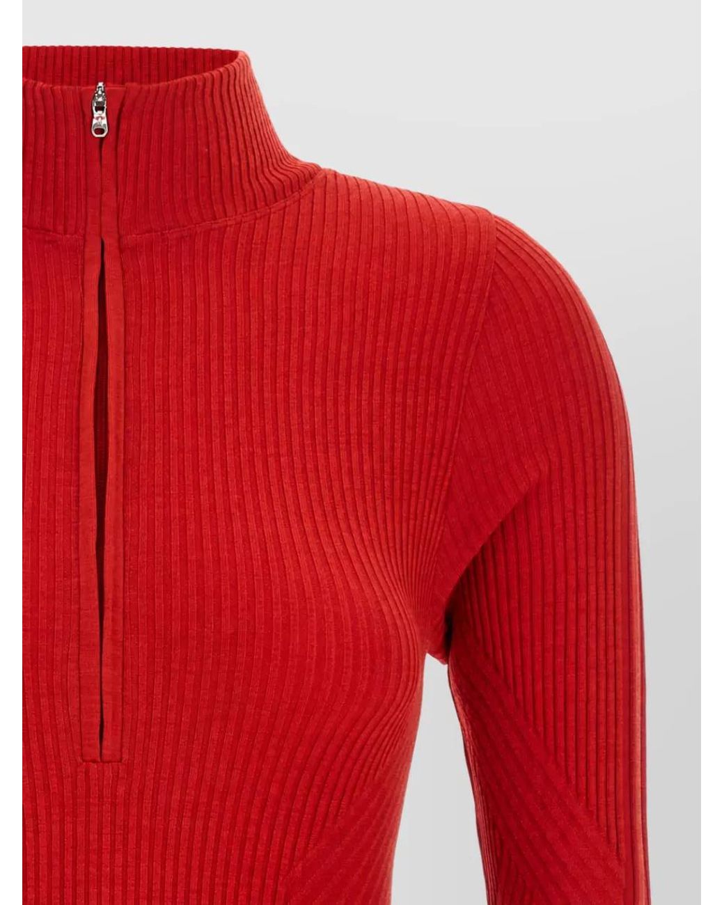 Perfect Moment Red Ribbed Wool Blend High Neck Long Sleeve Bodysuit