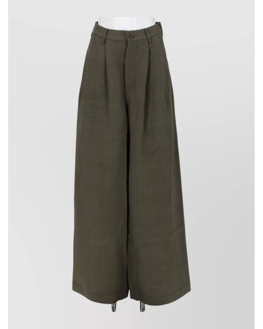 Uma Wang Green Viscose Linen Wide-Leg Trousers