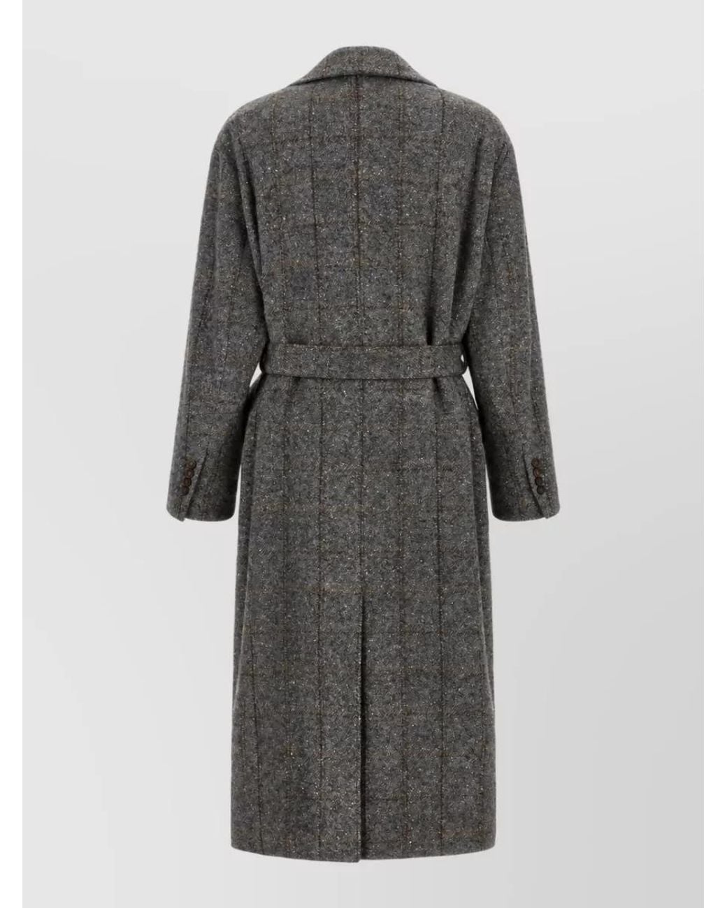 Brunello Cucinelli Gray Alpaca Blend Check Double Breasted Belted Coat