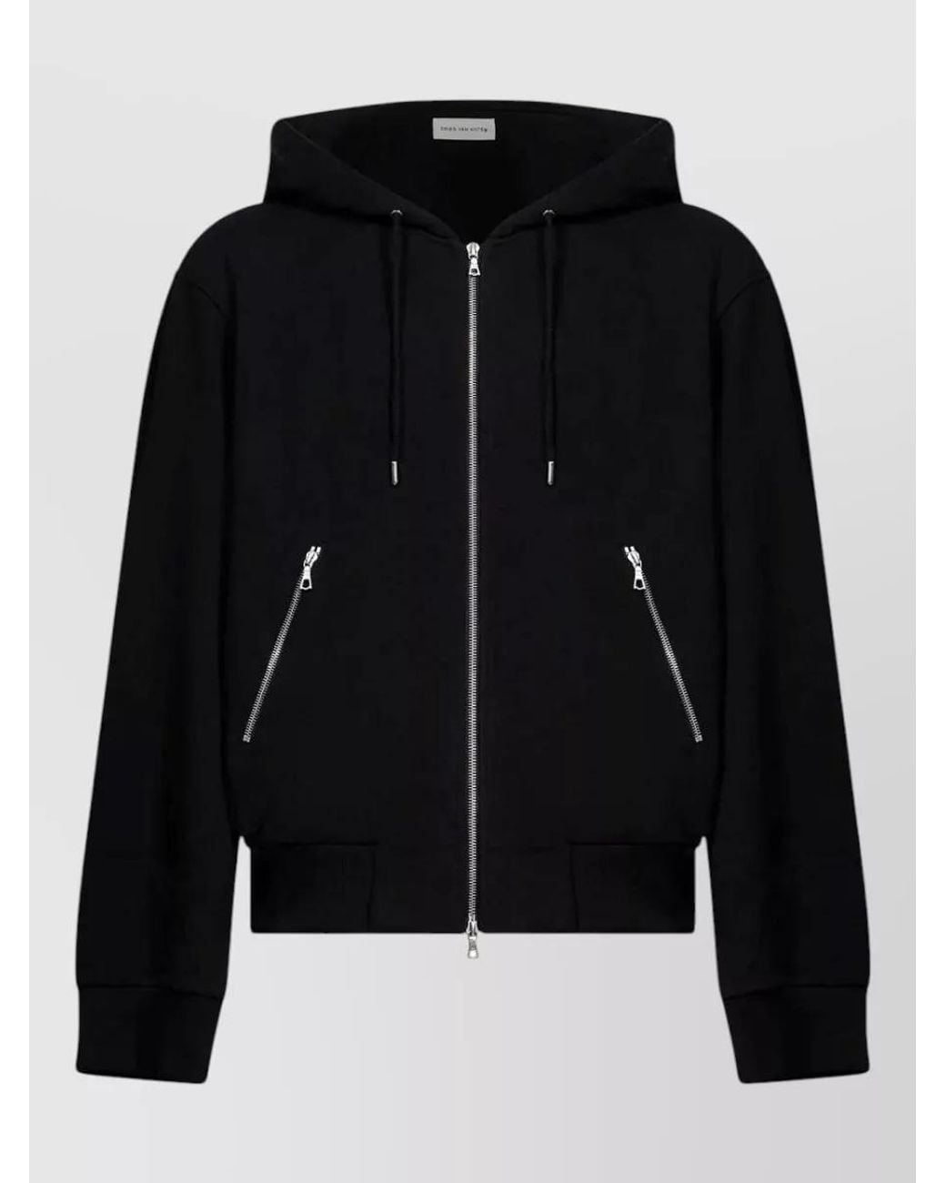 Dries Van Noten Black Cotton Oversized Zip-Up Hooded Jacket for men