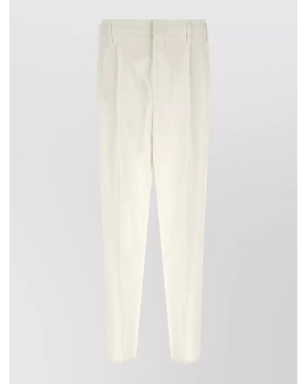 Brunello Cucinelli White Cotton High-Rise Tapered Pleated Tailored Trousers for men