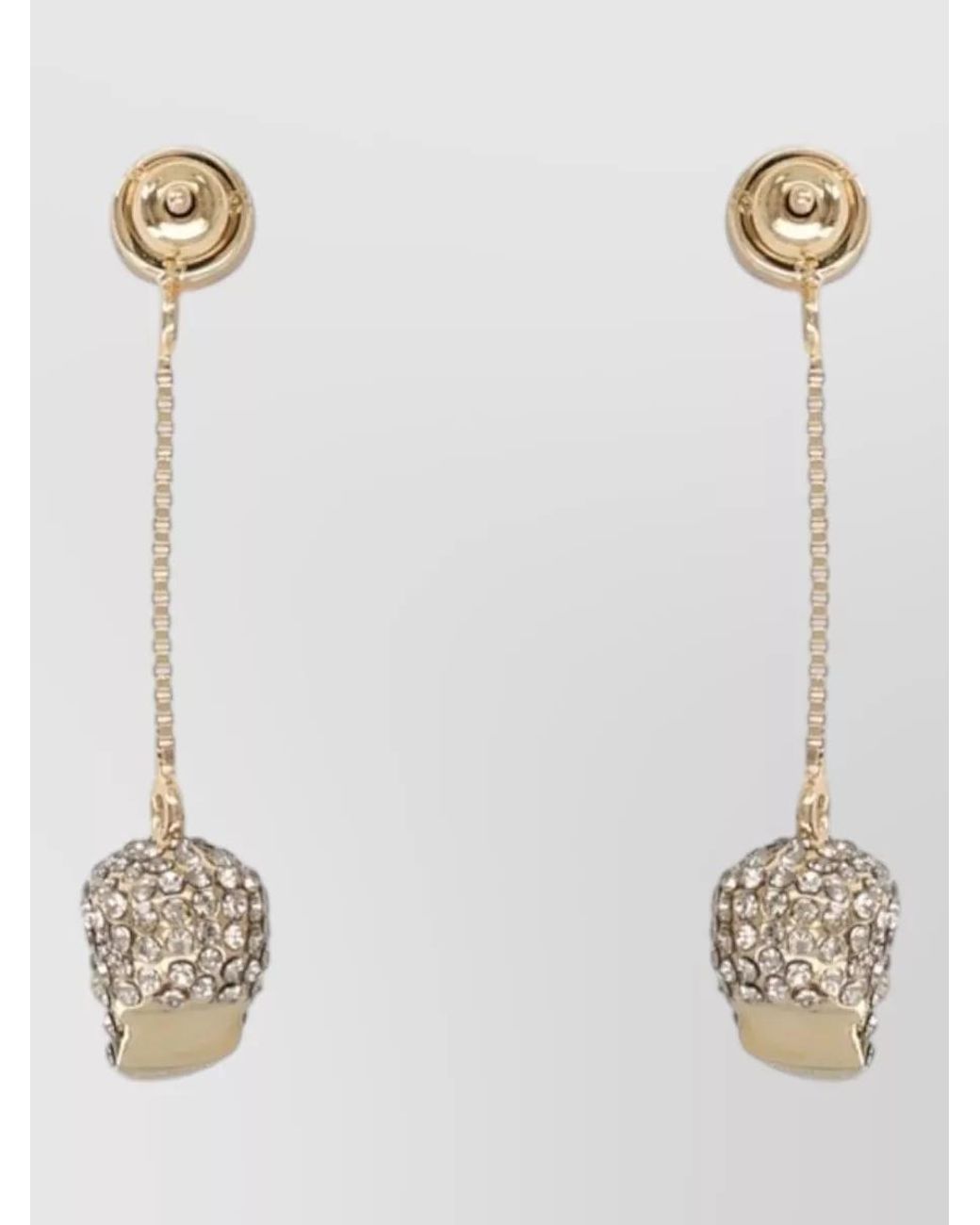 McQueen White Crystal-Embellished Skull Pendant Earrings