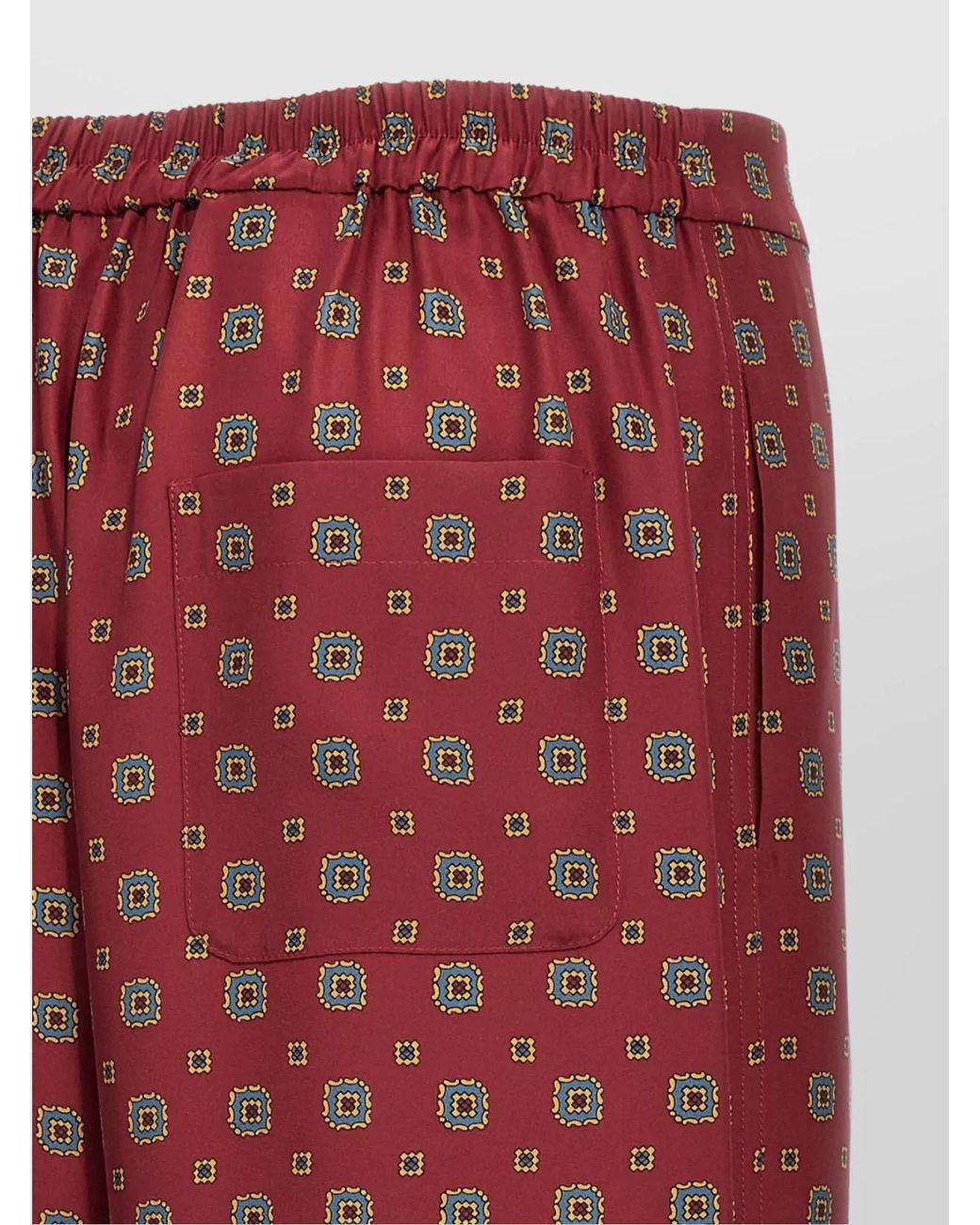 Moschino Red Silk High-Rise Straight-Leg Printed Trousers