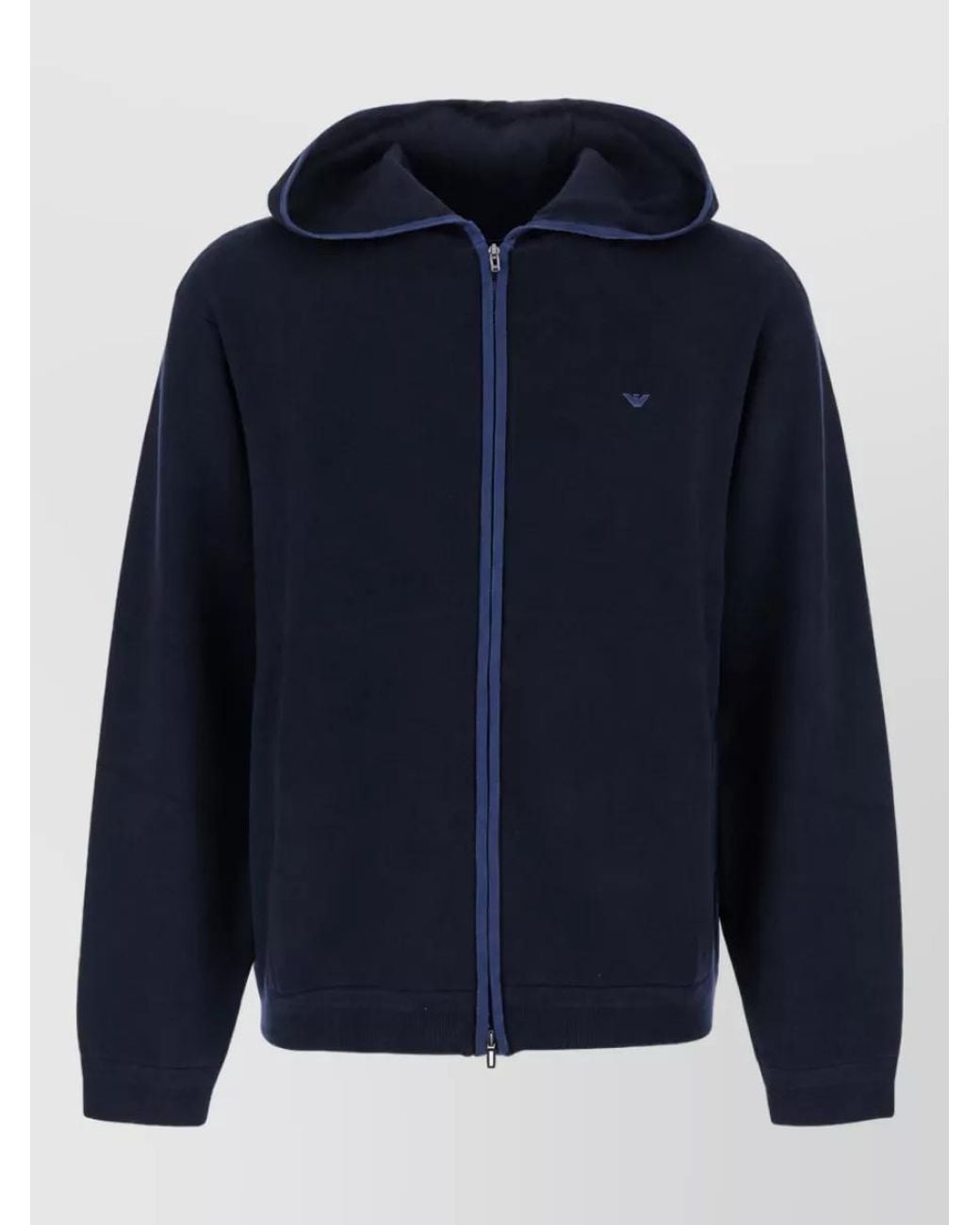 Emporio Armani Blue Hooded Wool Zip-Up Cardigan for men