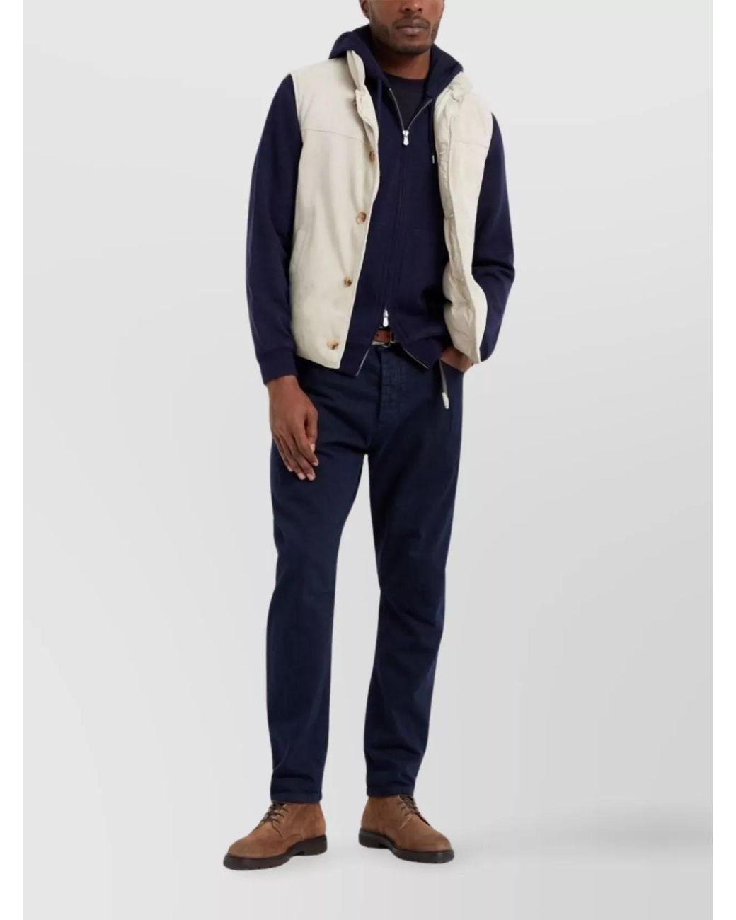 Brunello Cucinelli Blue Cashmere Zip-Up Hoodie for men