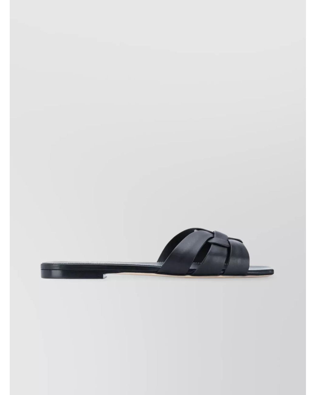Saint Laurent Black Leather Interlaced Strap Flat Slides